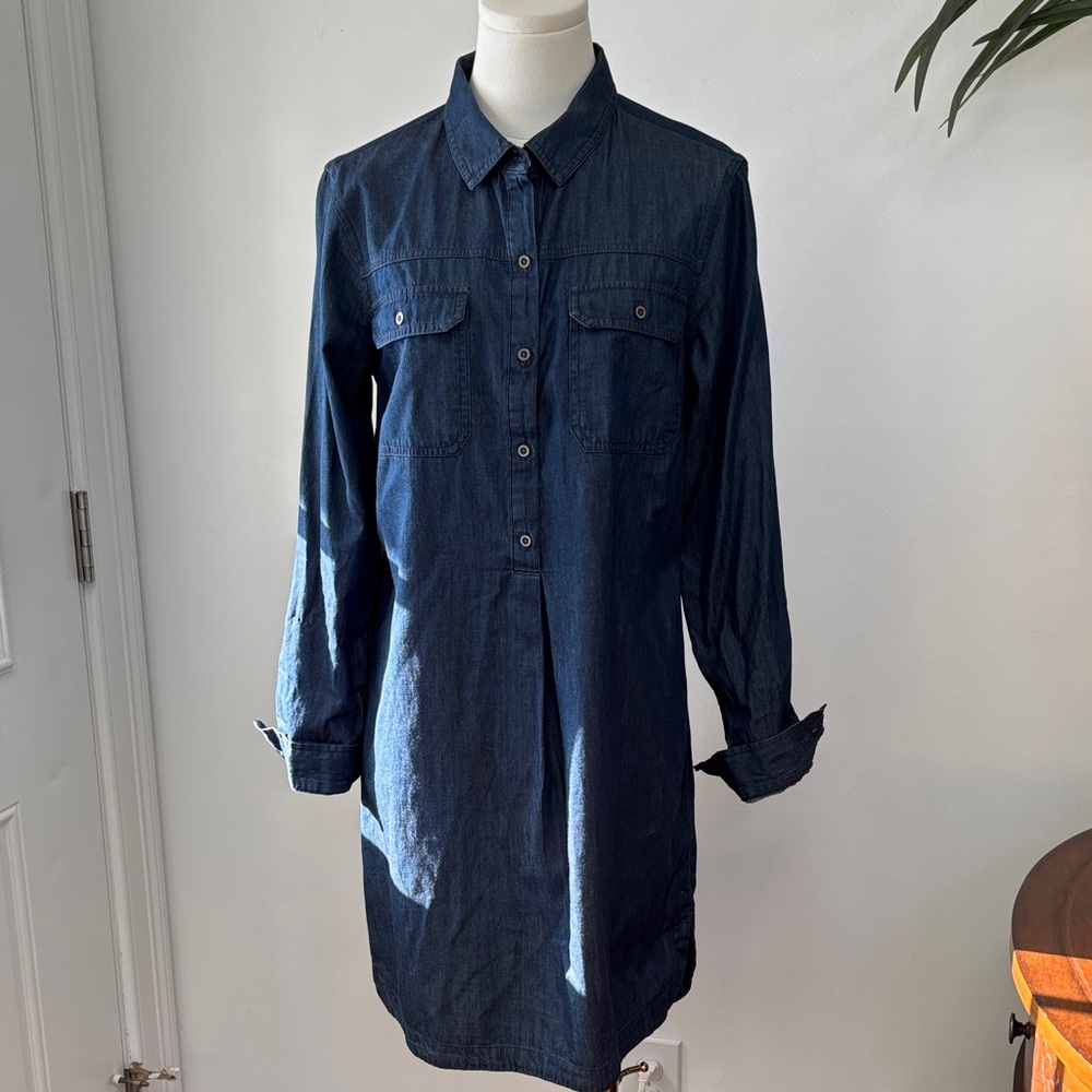 Old Navy Denim Shirt Dress Button down Long Sleeve Soft M